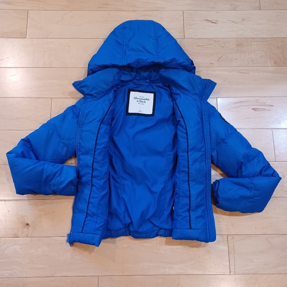 ABERCROMBIE & FITCH WOMEN'S BLUE HOODED DOWN FULL ZIP PUFFER JACKET SIZE XS - Picture 2 of 7